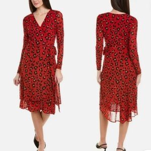 CAbi NWT M Red Savage Skin Leopard Siren Print Wrap-Style Long Sleeve Dress